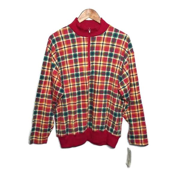 Vintage Ashley Hill Red Plaid Zip Pull Over Top Sz Large - Picture 7 of 7